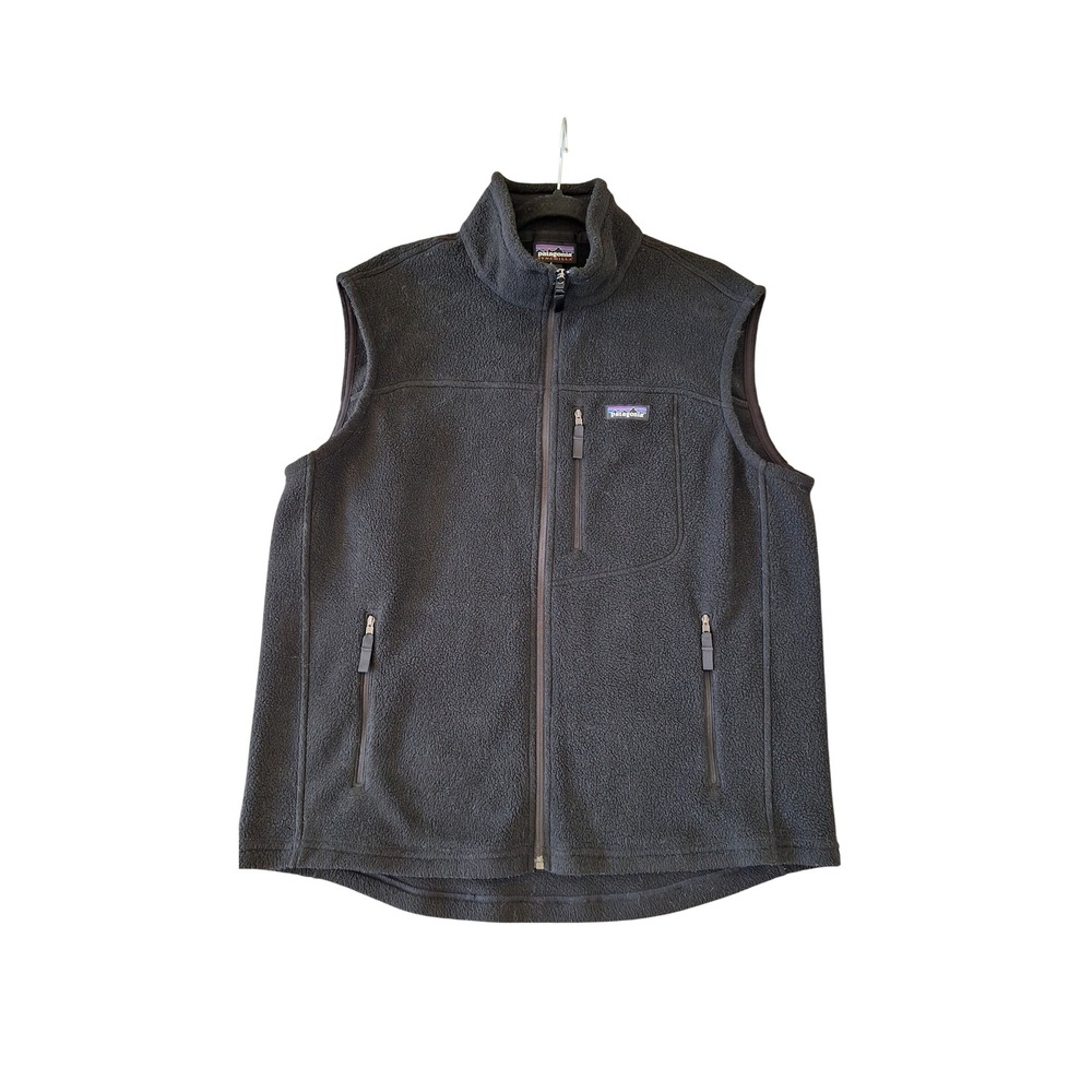 Patagonia Synchilla Fleece Vest Mens Large Black Full Zip Mock Neck Pockets